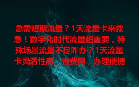 急需短期流量？1天流量卡来救急！数字化时代流量超重要，特殊场景流量不足咋办？1天流量卡灵活性高，省费用，办理便捷即时生效，额度足能保一天流畅，快试试告别流量烦恼！