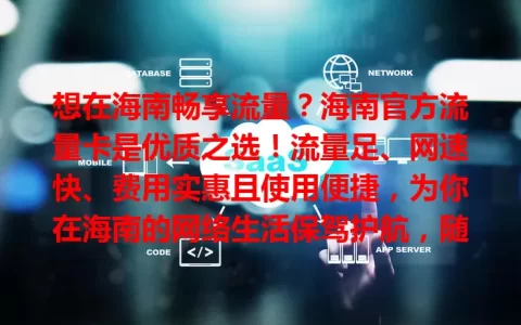 想在海南畅享流量？海南官方流量卡是优质之选！流量足、网速快、费用实惠且使用便捷，为你在海南的网络生活保驾护航，随时与世界相连，享受便捷数字生活！