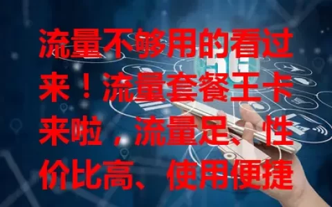 流量不够用的看过来！流量套餐王卡来啦，流量足、性价比高、使用便捷、网络稳，是流量大户的优质之选