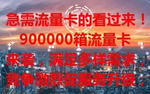 急需流量卡的看过来！900000箱流量卡来袭，满足多样需求，竞争激烈促服务升级，技术进步，偏远地区也能畅享便捷网络，带来更好体验