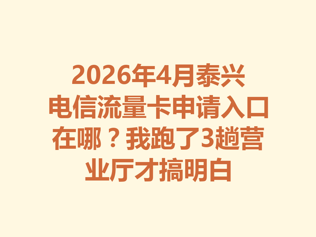 2026年4月泰兴电信流量卡申请入口在哪？我跑了3趟营业厅才搞明白
