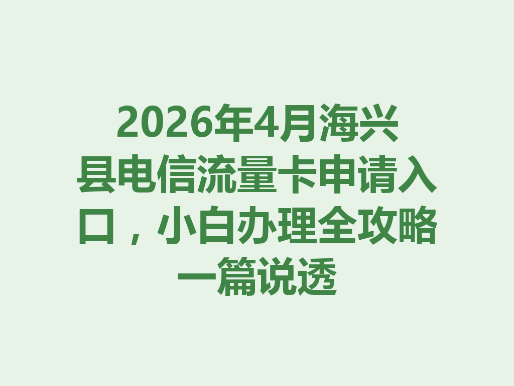 2026年4月海兴县电信流量卡申请入口,小白办理全攻略一篇说透
