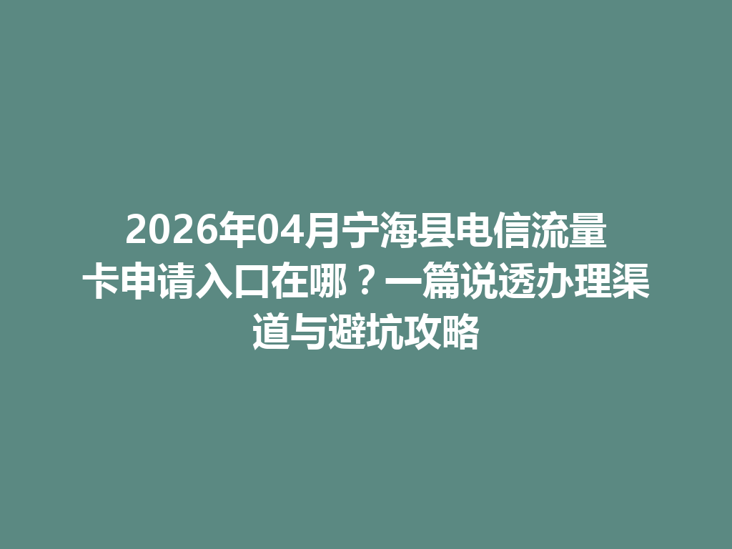2026年04月宁海县电信流量卡申请入口在哪？一篇说透办理渠道与避坑攻略