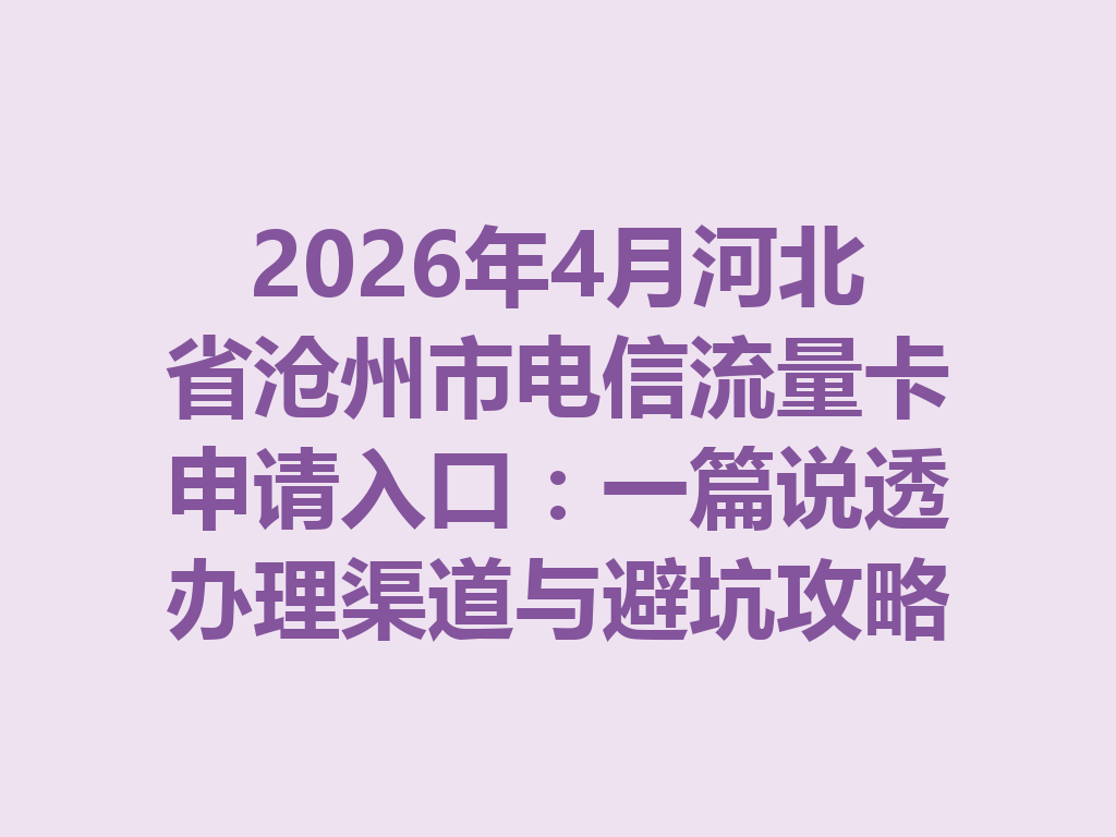 2026年4月河北省沧州市电信流量卡申请入口：一篇说透办理渠道与避坑攻略