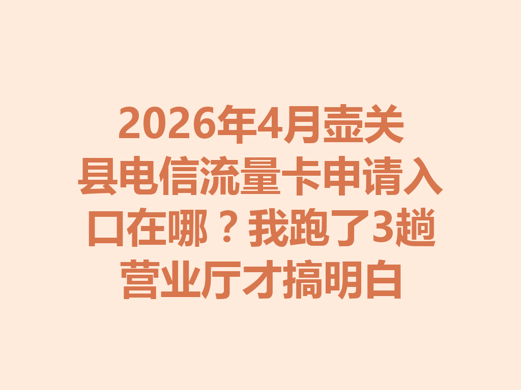 2026年4月壶关县电信流量卡申请入口在哪？我跑了3趟营业厅才搞明白