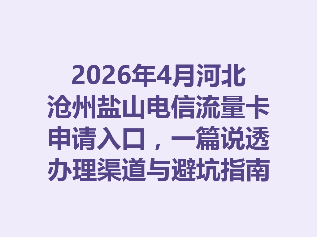 2026年4月河北沧州盐山电信流量卡申请入口，一篇说透办理渠道与避坑指南