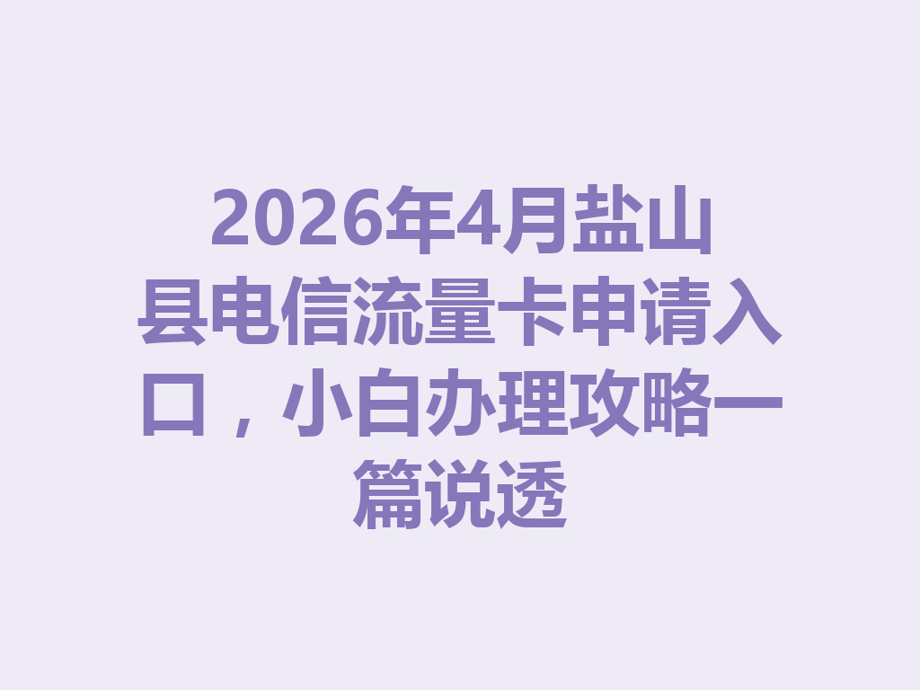 2026年4月盐山县电信流量卡申请入口，小白办理攻略一篇说透