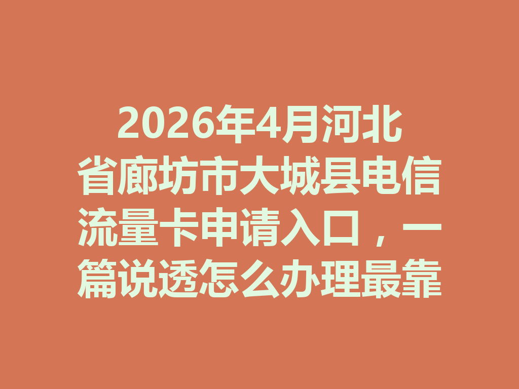 2026年4月河北省廊坊市大城县电信流量卡申请入口，一篇说透怎么办理最靠谱