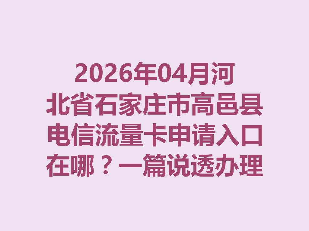 2026年04月河北省石家庄市高邑县电信流量卡申请入口在哪?一篇说透办理渠道与避坑指南