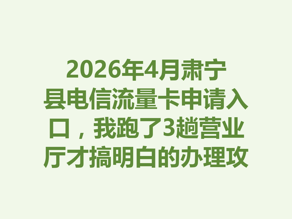 2026年4月肃宁县电信流量卡申请入口，我跑了3趟营业厅才搞明白的办理攻略