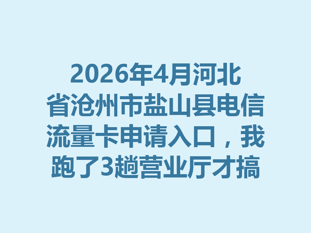 2026年4月河北省沧州市盐山县电信流量卡申请入口，我跑了3趟营业厅才搞明白