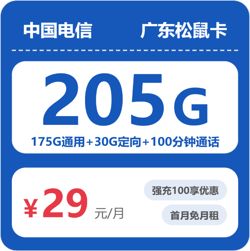 2026年5月6日电信流量卡申请攻略：电信广东松鼠卡29元每月175G通用+30G定向+100分钟通话