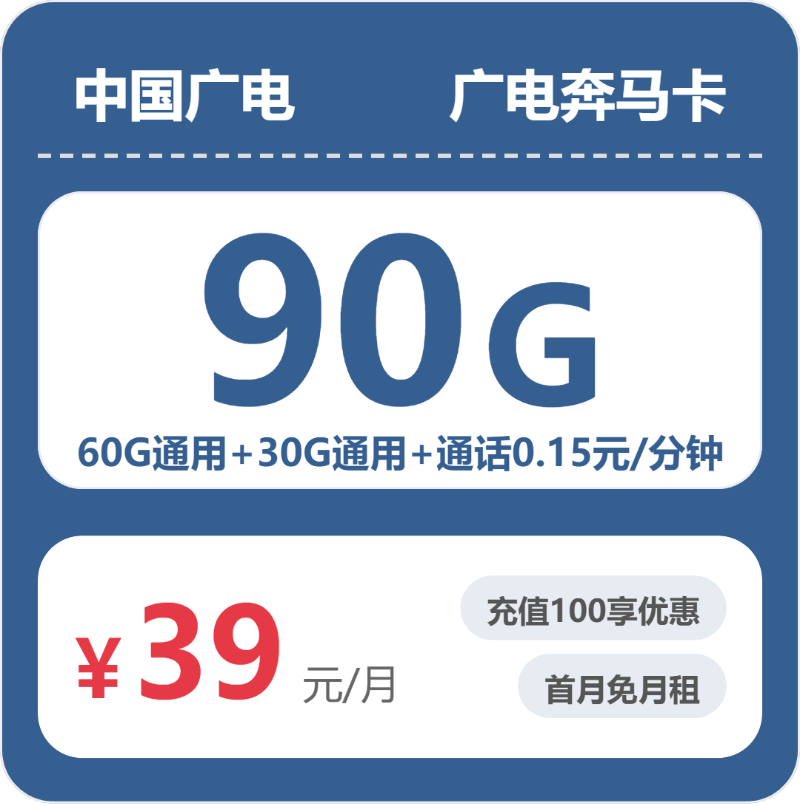 2026年5月7日广电流量卡套餐测评：广电全国奔马卡39元每月60G通用+30G活动通用+通话0.15元/分钟