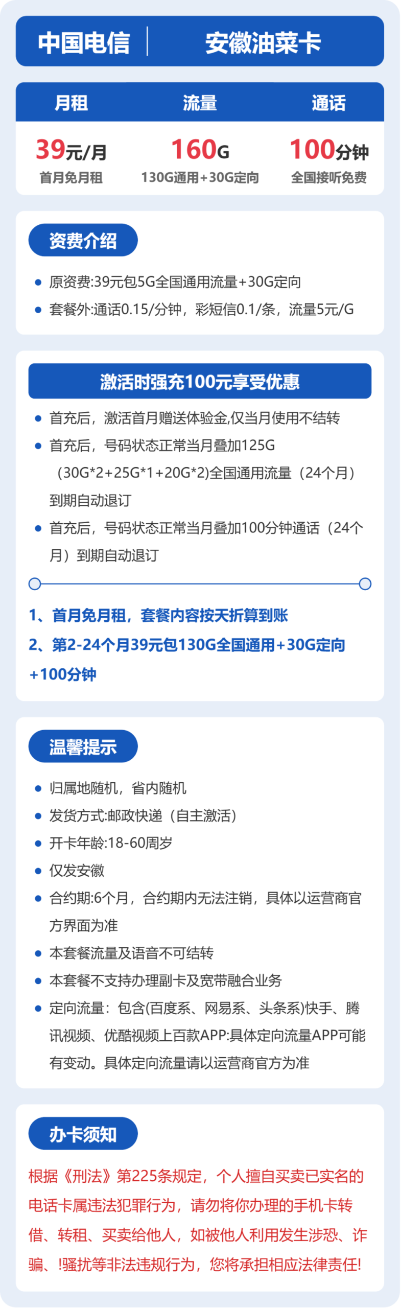 电信安徽油菜卡②详情