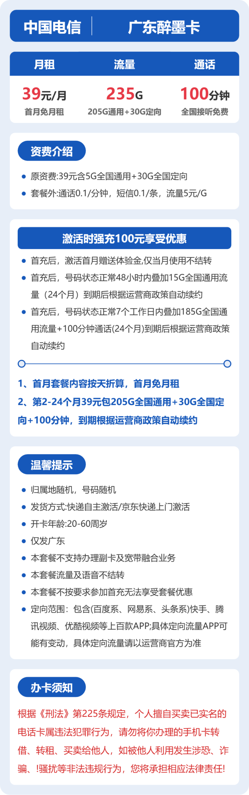 电信广东醉墨卡详情